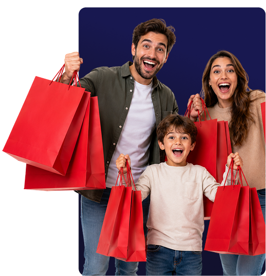 Familia de cuatro personas subiendo cajas de cartón por una escalera interior ÁgilBox ayuda a famili